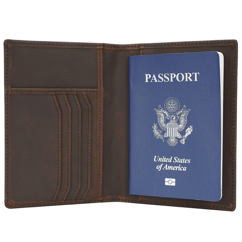 RFID Blocking Leather Passport Holder Bifold Wallet Men